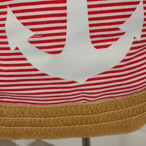 Trïbe Canvas & Rattan Nautical Red & White Striped Drawstring Backpack … - Picture 2 of 6
